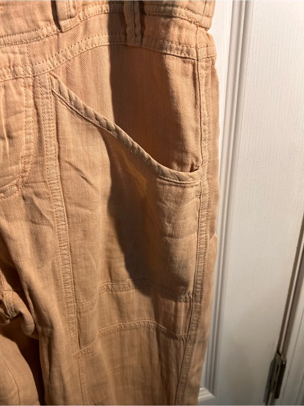 Free  People Lucid Dreams Linen Cargo Pants Lightweight Tan Pants